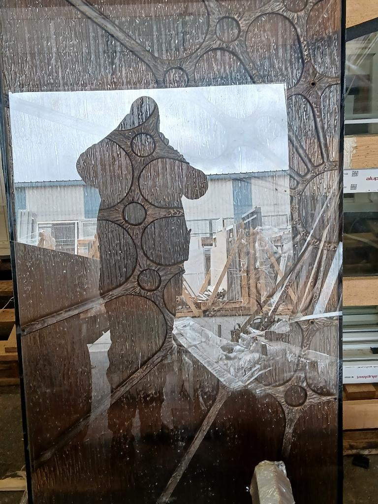 Dubbel glas raam brutalist sculptere, Antiek en Kunst, Antiek | Glas en Kristal, Ophalen