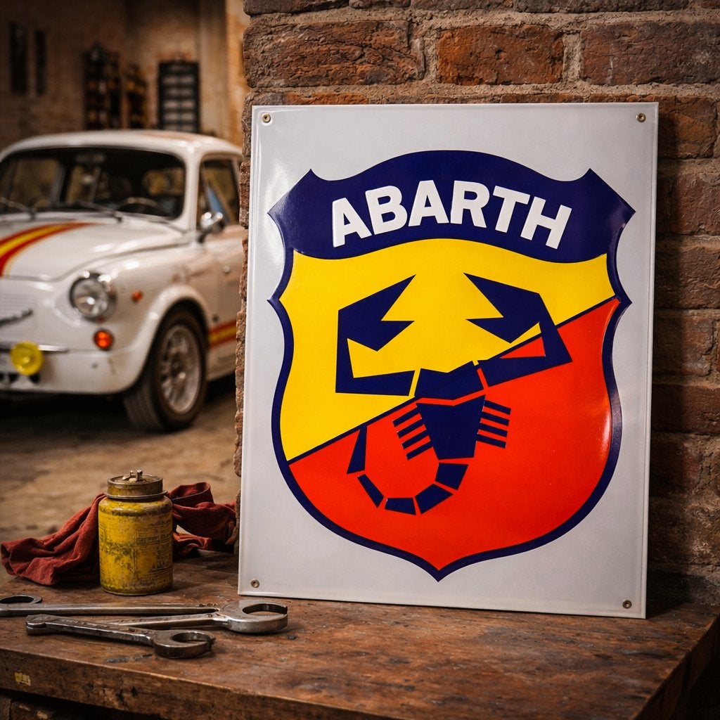 emaille Abarth bord 40x50cm | FIAT 500 124 600 850 595, Ophalen of Verzenden, Nieuw, Reclamebord