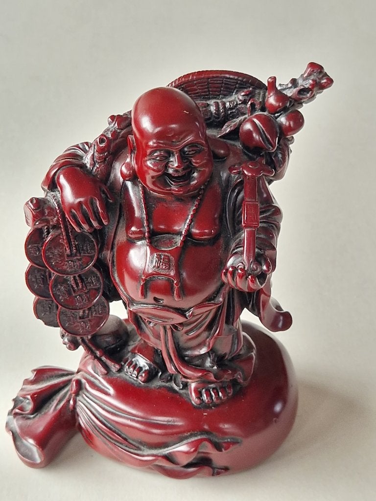 Happy Boeddha met munten., Ophalen of Verzenden, Zo goed als nieuw, Kunststof, 13 cm