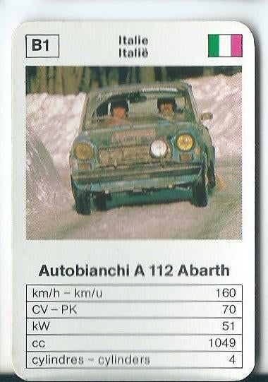 kwartetkaart Maxi- Mini "mini' Autobianchi A 112 abarth, Ophalen of Verzenden, Zo goed als nieuw, Auto's