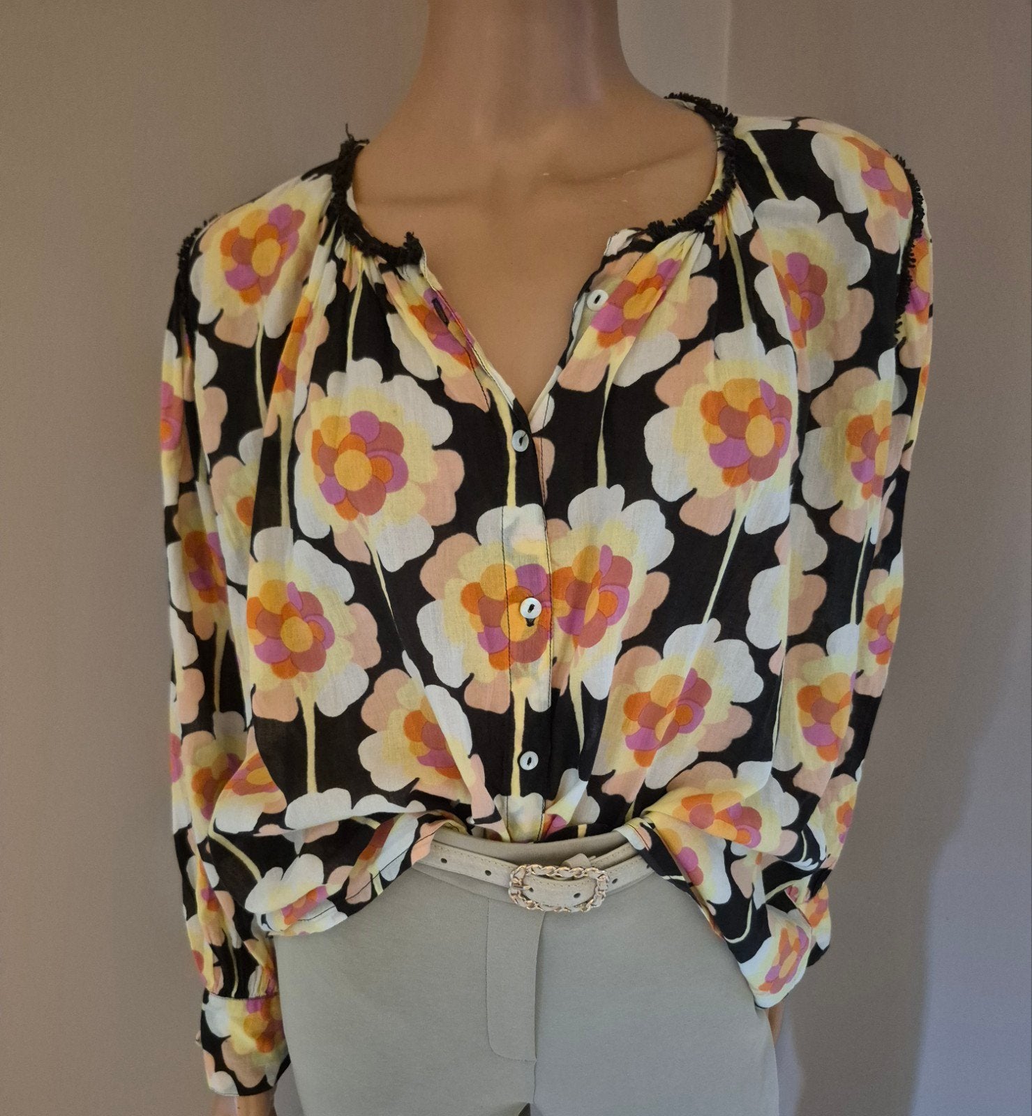 Antik Batik Blouse - Kleurrijke Bloemenprint - Maat L/XL, Kleding | Dames, Ophalen of Verzenden