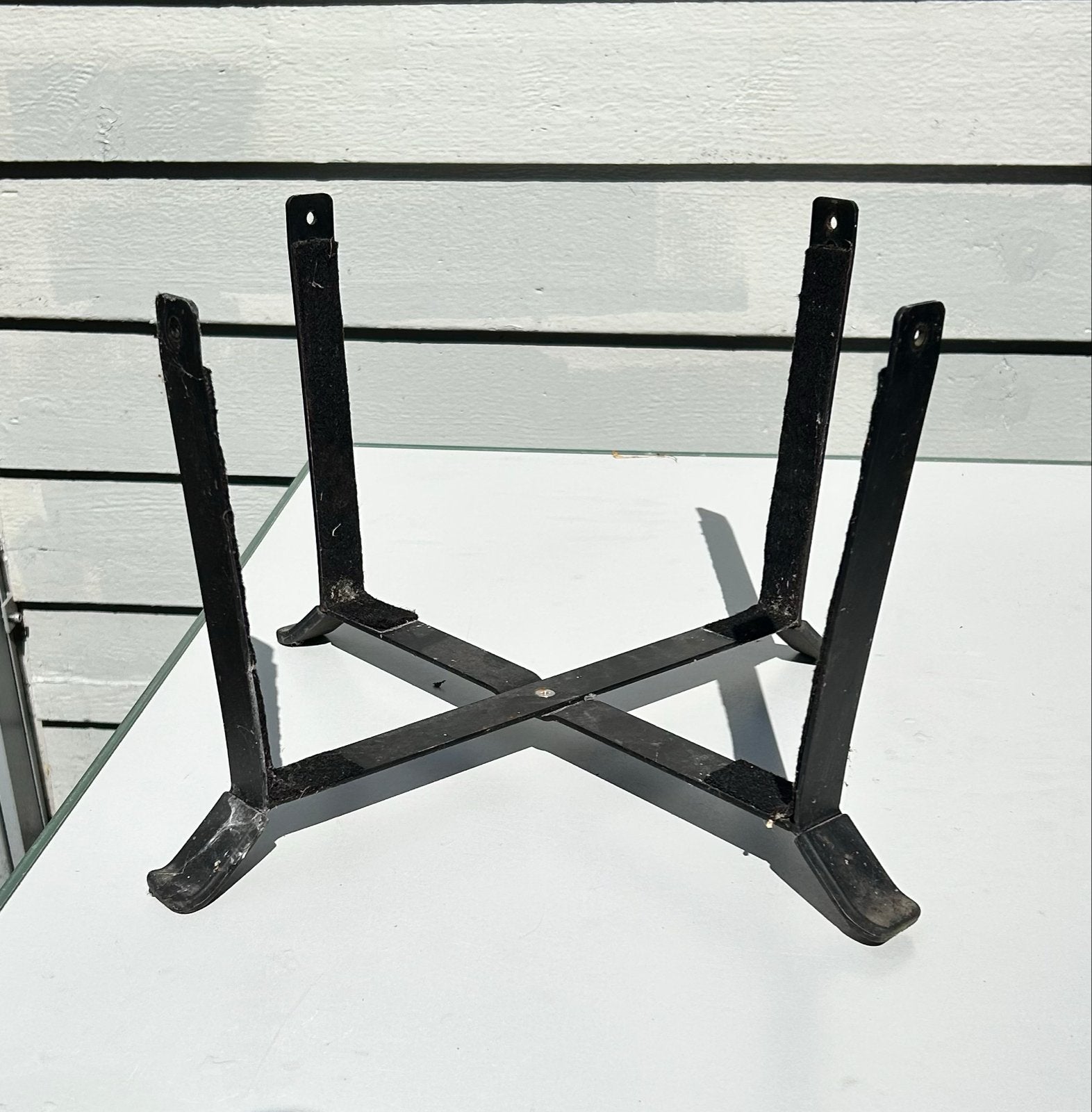 Zwart metalen kruisonderstel voor tafel of plantenstandaard, Ophalen, Minder dan 50 cm, Gebruikt, Vierkant