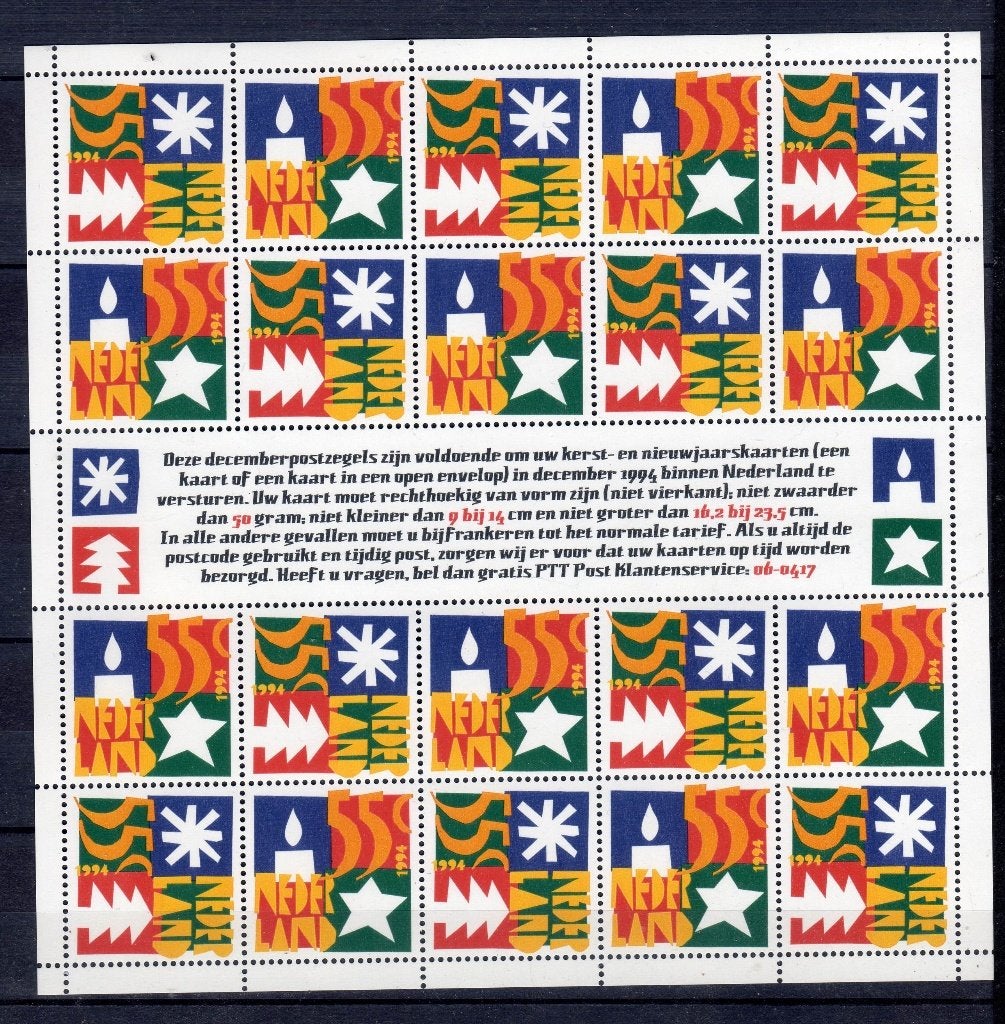 Nvph v1628-1629 postfris decemberzegels 1994, Ophalen of Verzenden, Na 1940, Postfris