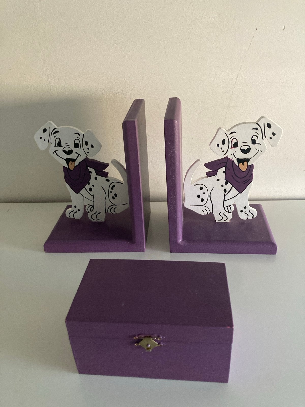 101 Dalmatiërs Boekensteunen & Doosje - Paars Hout, Hout, Gebruikt, Overige stijlen, Ophalen of Verzenden