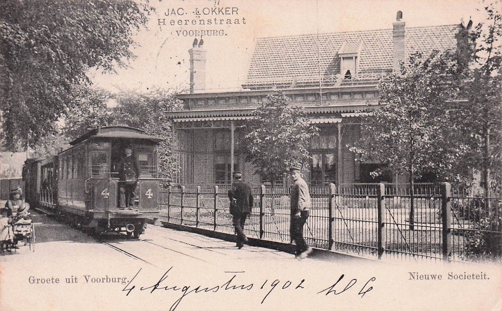 Voorburg - Stoomtram bij Nieuwe Sociëteit (gel. 1902), Ophalen of Verzenden, Voor 1920, Gelopen, Zuid-Holland