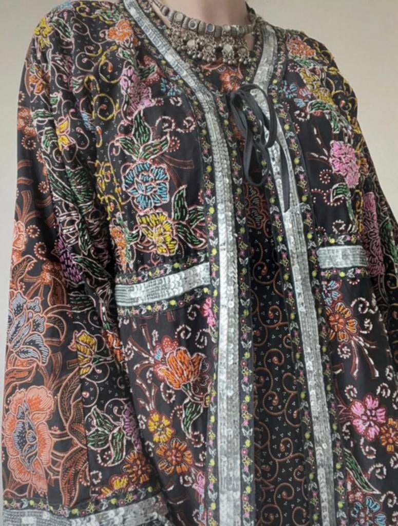 Volledig bezette maxijurk/dress, M/L. Batik boho bohemian, Kleding | Dames, Maat 38/40 (M), Overige kleuren, Verzenden, Vintage