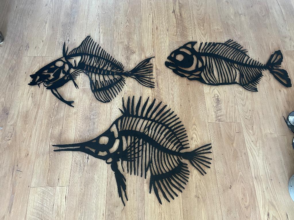 Wanddecoratie: Metalen tropische vissen (graten), Ophalen, Metaal, Industrieel, 90 cm