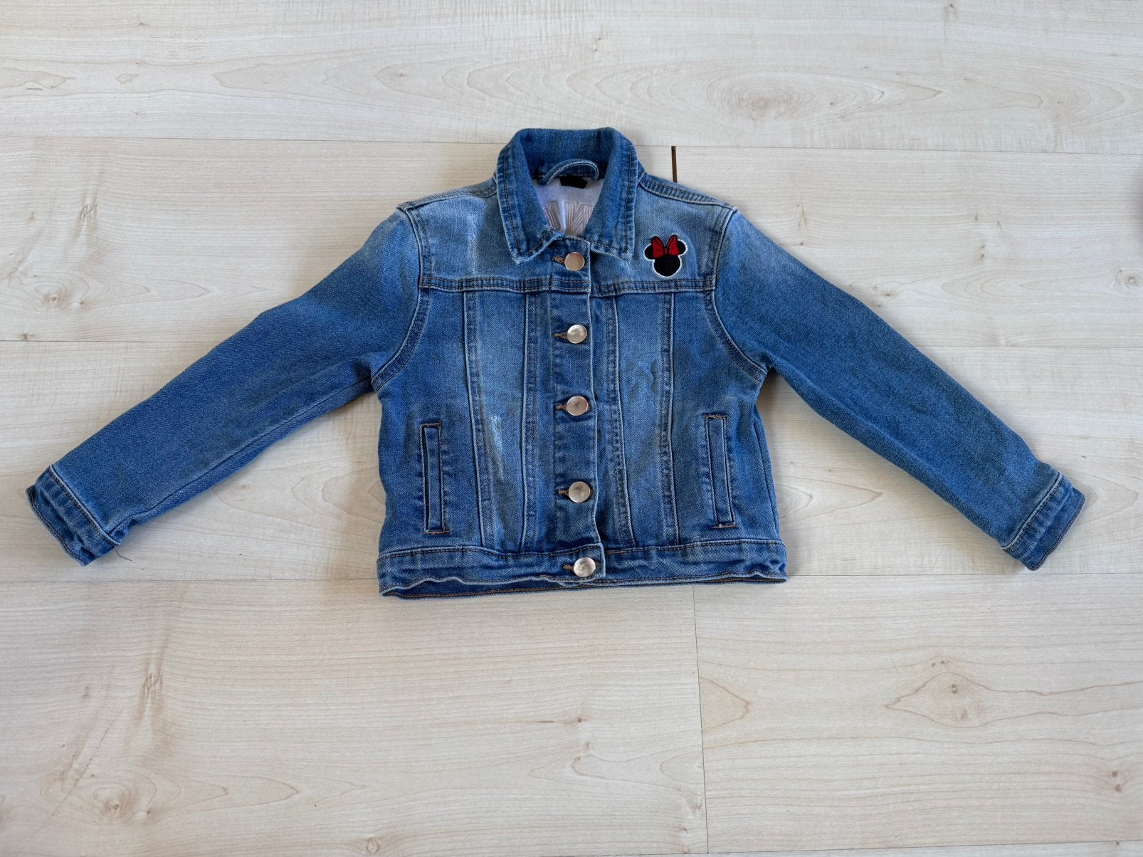 Blauwe mini mouse spijkerjas maat 110, Ophalen, Zo goed als nieuw, Meisje, Jas