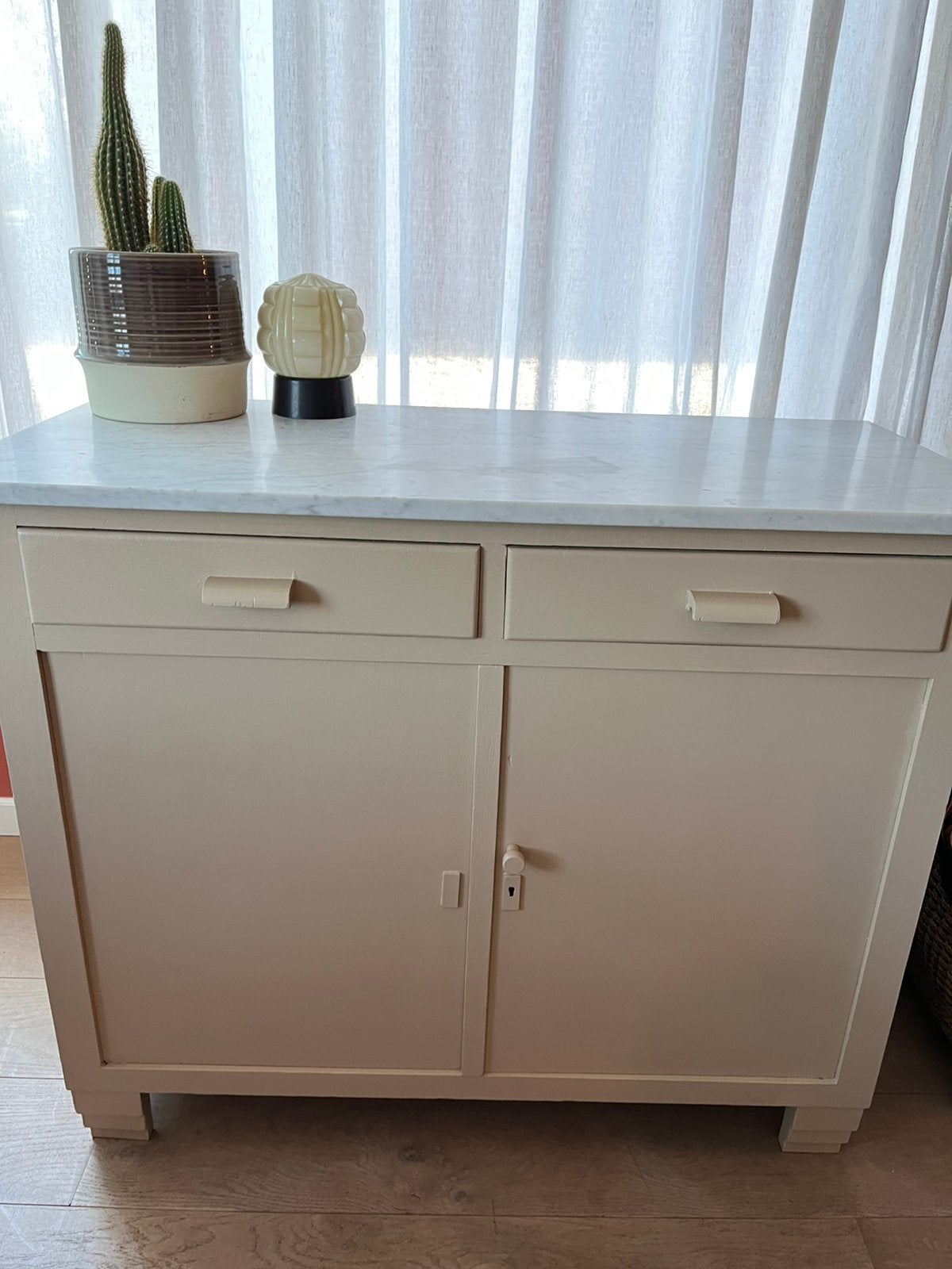 Vintage commode met marmeren blad, Ophalen, 50 tot 70 cm, 90 tot 105 cm, 100 cm of meer