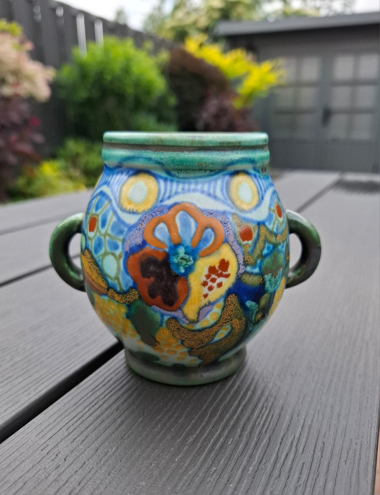 Zeldzaam mooi Gouda plateel Corona oorvaasje, Antiek en Kunst, Ophalen of Verzenden