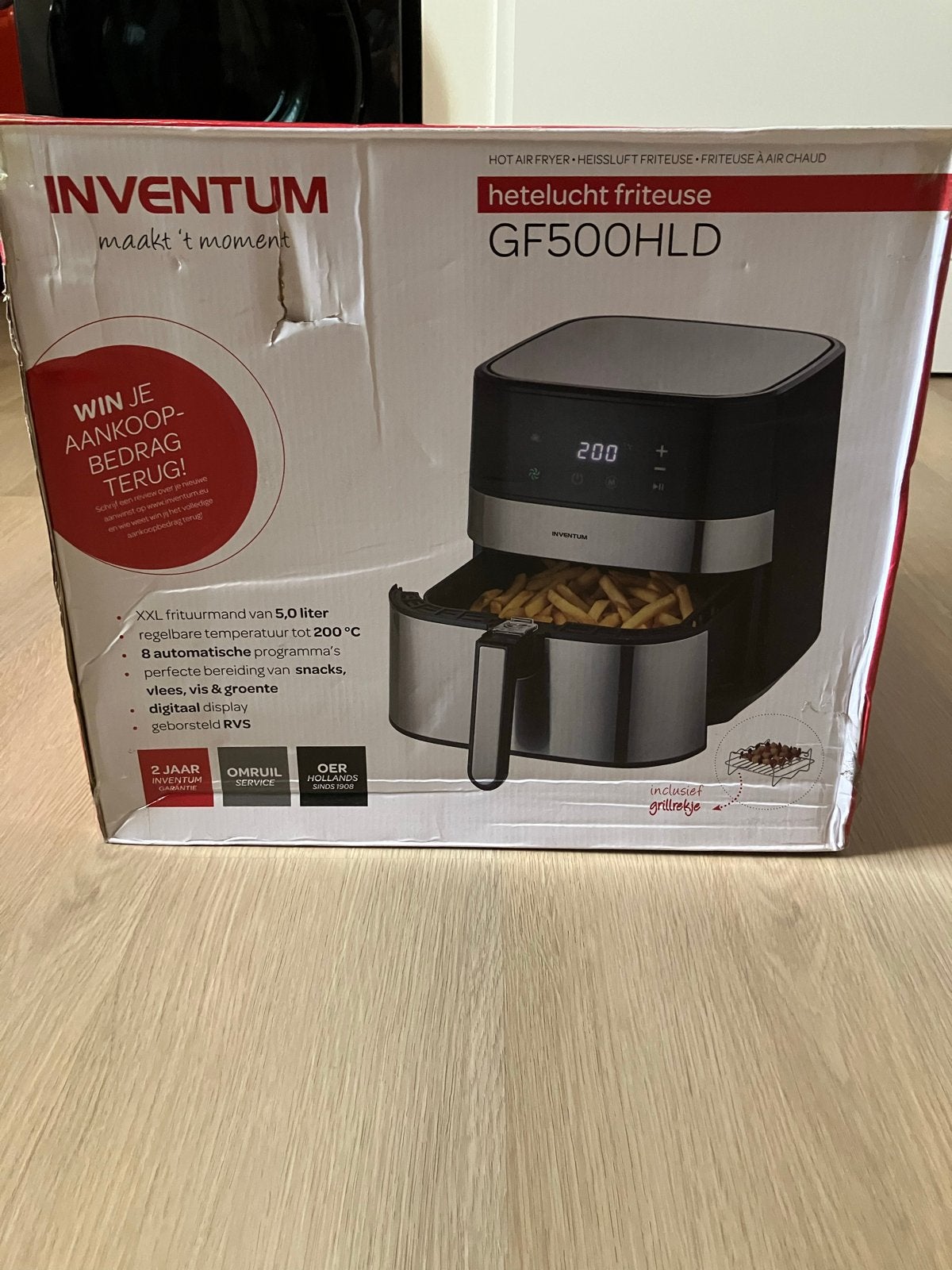 Inventum GF500HLD Heteluchtfriteuse - Nieuw in doos, 4 liter of meer, Ophalen of Verzenden, Nieuw, Uitneembare binnenpan