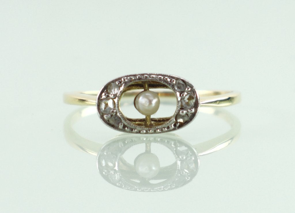 Antieke gouden ring roosdiamant parel Art Deco, Ophalen of Verzenden, Goud, Ring, Met edelsteen