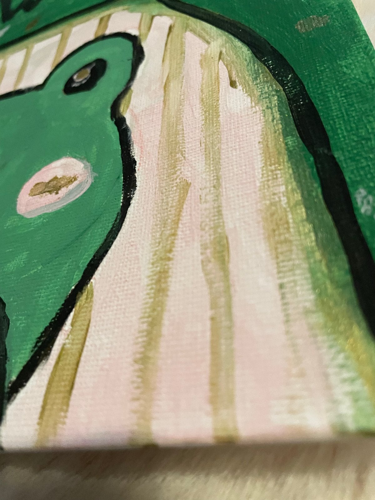 Schilderij 'Kwak' met schattige kikker - Handgemaakt kunstwe, Ophalen of Verzenden, Zo goed als nieuw, Schilder- en Tekenkunst