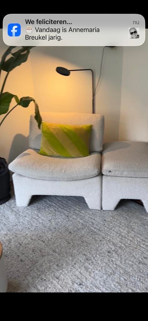 HK LIVING  fauteuil Retro Lounge met poef wit -ZAN, Huis en Inrichting, Fauteuils, Zo goed als nieuw, Stof, 75 tot 100 cm, Ophalen