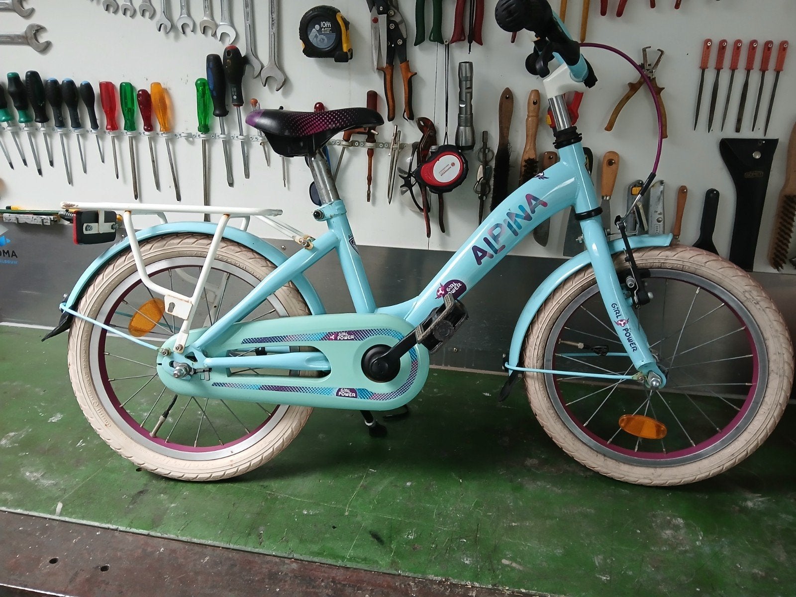 16 inch meisjesfiets  Alpina Girlpower  kleur blauw roze, Ophalen, Gebruikt, 16 inch