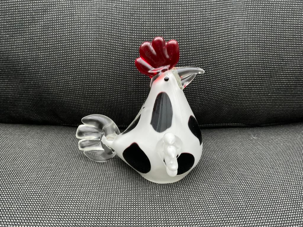 Nieuw Murano glazen kip beeld zwart wit rood, Antiek en Kunst, Antiek | Glas en Kristal, Ophalen