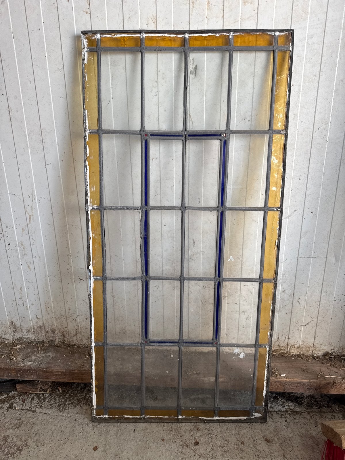 Oud glas in lood raam uit Rotterdam - 46x94 cm, Ophalen, Gevelraam of Ruit, Gebruikt, Minder dan 80 cm