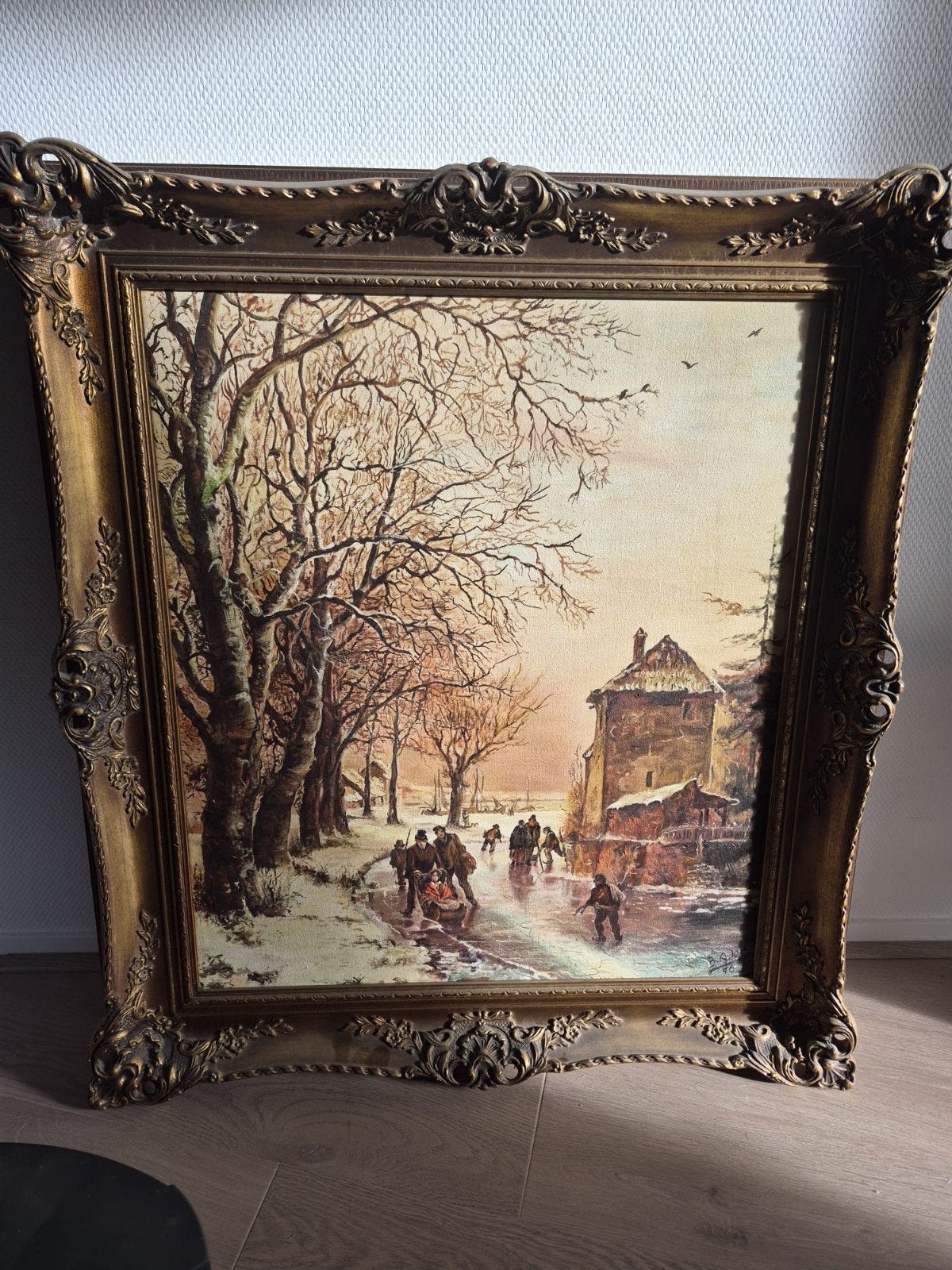 Schilderij Winterlandschap met Schaatsers - Klassiek, Ophalen