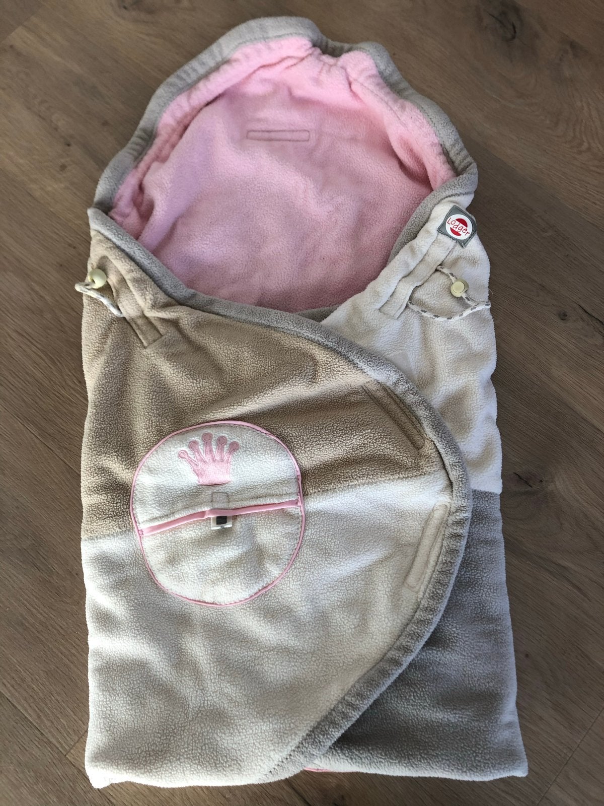 Lodger Wrapper deken/voetenzak met kroon - Roze/Beige, Wasbaar, Lodger, Ophalen of Verzenden, Zo goed als nieuw