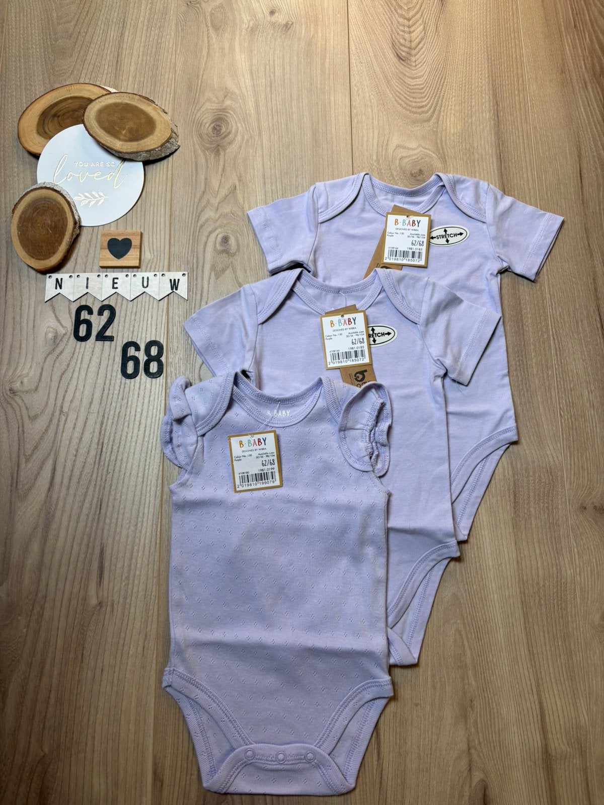 Baby meisje 3x wibra korte mouwen romper lila maat 62/68, Ophalen of Verzenden, Nieuw, Meisje, Nacht- of Onderkleding