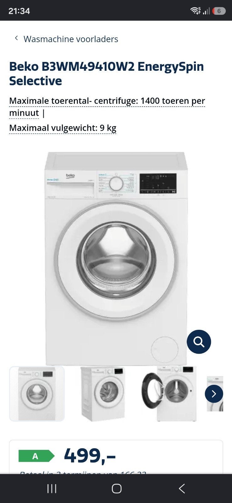 Beko B3WM49410W2 EnergySpin Selective Wasmachine, Ophalen, Zo goed als nieuw
