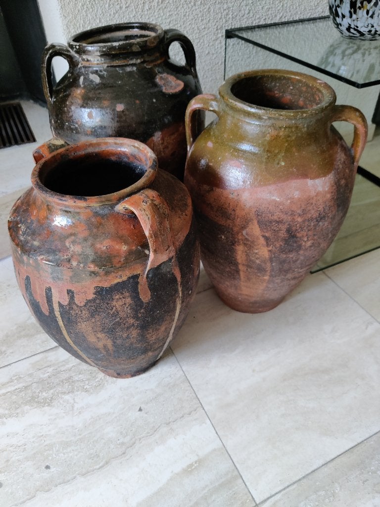3 aardewerkpotten in fraaie serie, Tuin en Terras, Bloembakken en Plantenbakken, Ophalen, Overige materialen, Gebruikt, Minder dan 60 cm