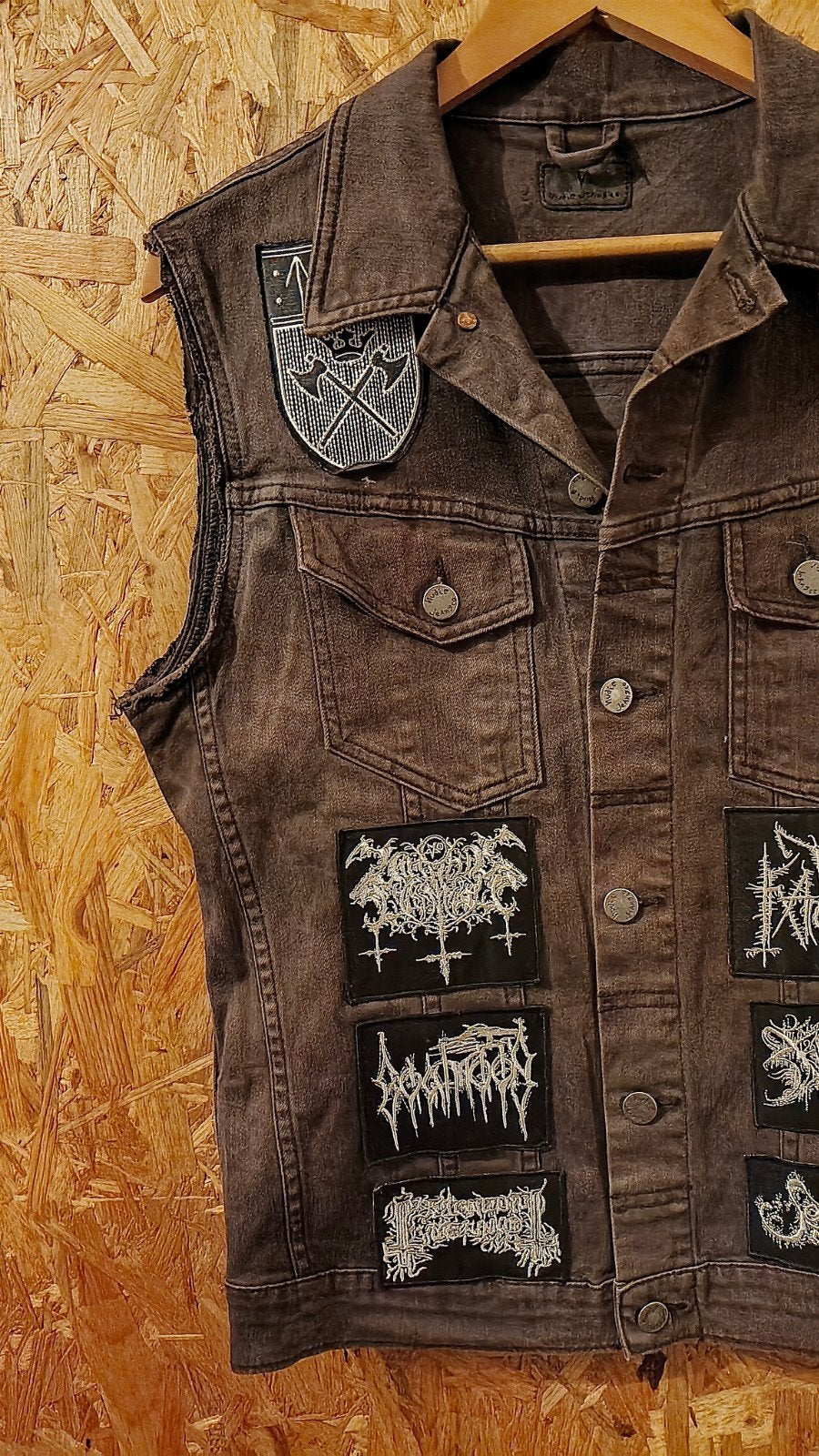 Black Metal Denim Battle Vest, Ophalen of Verzenden, Gedragen, Maat 52/54 (L), Zwart