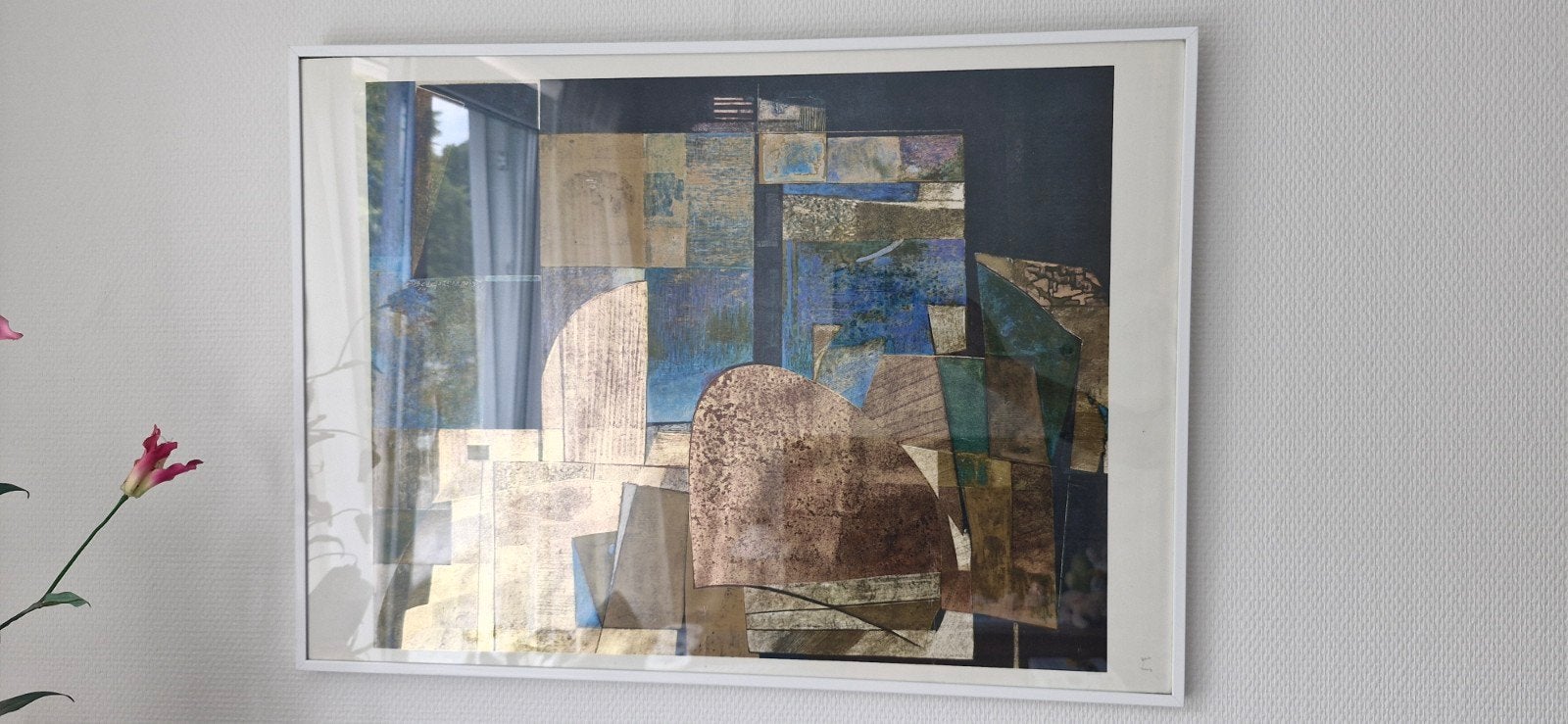 Abstract Kunstwerk in Lijst - Blauw en Bruin, Ophalen