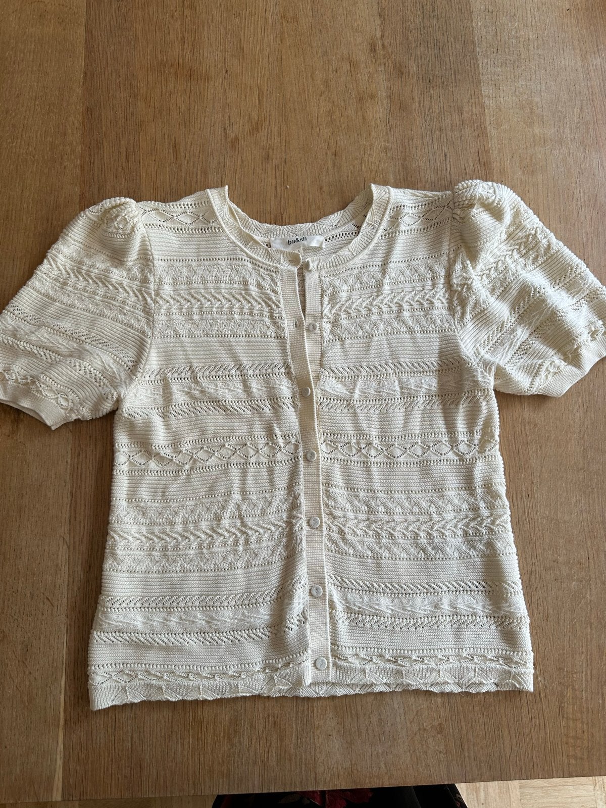 Ba&sh Gebreid Cardigan met Korte Mouwen, Verzenden, Zo goed als nieuw, Maat 36 (S), Wit