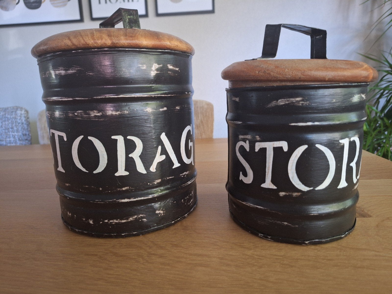 Set van 2 vintage 'Storage' blikken, Ophalen, Minder dan 50 cm, Zo goed als nieuw, Metaal