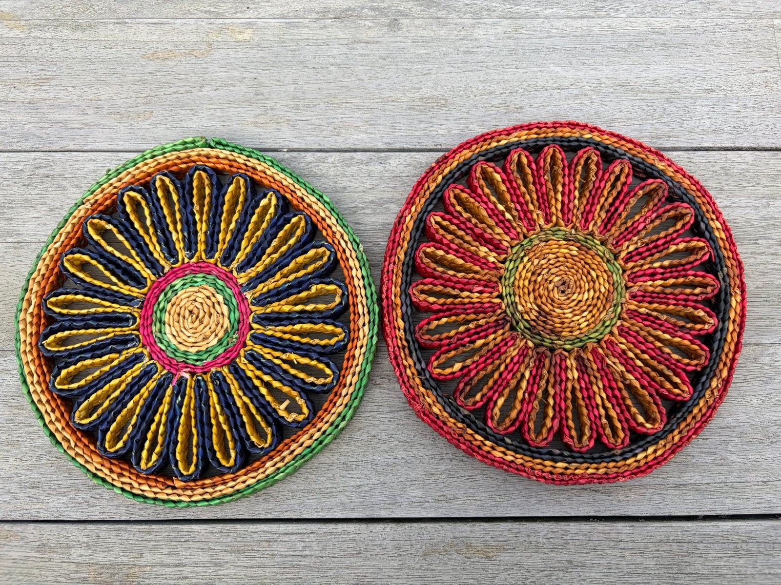 Set van 2 retro  pannenonderzetters, Ophalen of Verzenden, Zo goed als nieuw, Natuurlijk materiaal, Pannenonderzetter