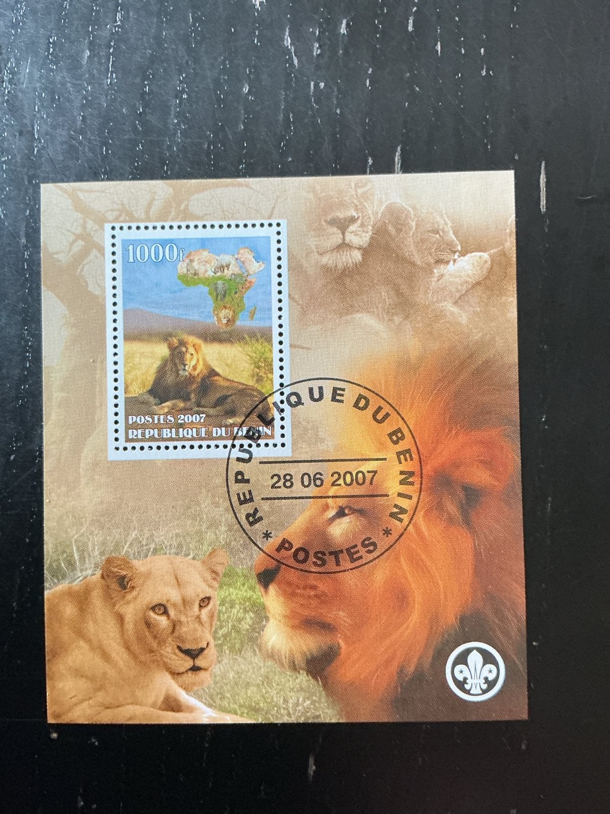 Postzegelvel Leeuwen Benin/Palestina 2007 Gestempeld, Ophalen of Verzenden, Na 1940, Gestempeld