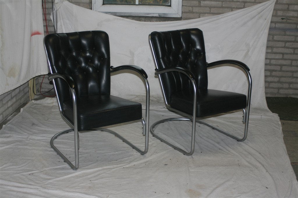 2 Zwart Leren Gispen 412 GE Fauteuils Dutch Originals, Huis en Inrichting, Fauteuils, Ophalen, Minder dan 75 cm, Sales@dutchoriginals.com