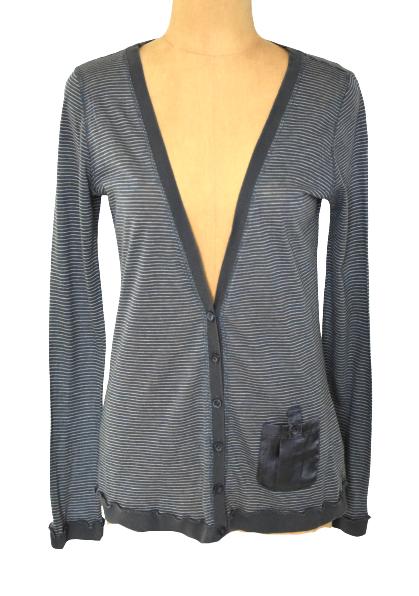 Sandwich vest, cardigan, gestreept vestje, grijs, Mt. M, Maat 38/40 (M), Verzenden, Zo goed als nieuw, Grijs