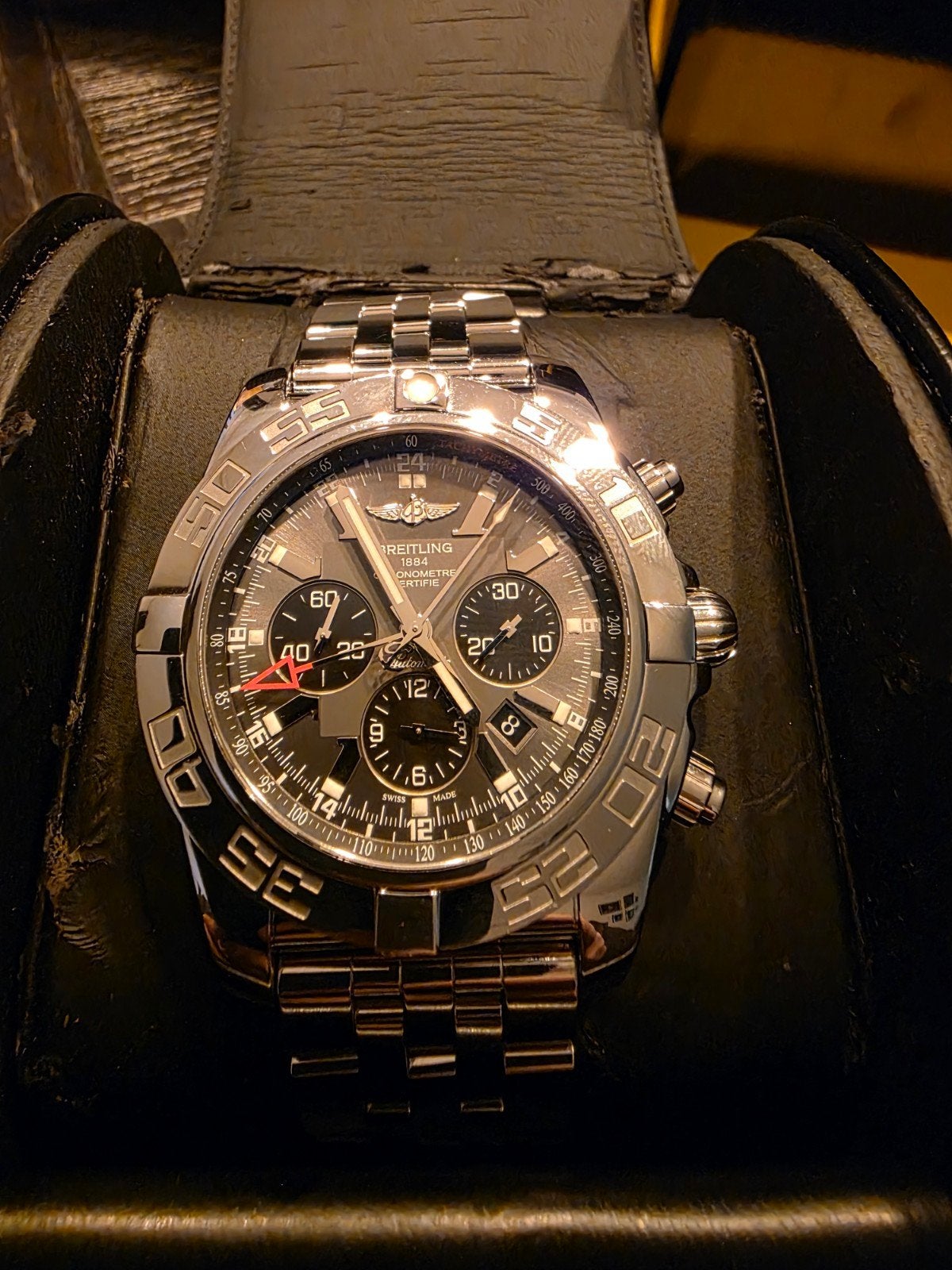 Breitling Chronomat 47mm black subs Grey dail COMPLETE SET, Ophalen, Staal, Staal, Breitling