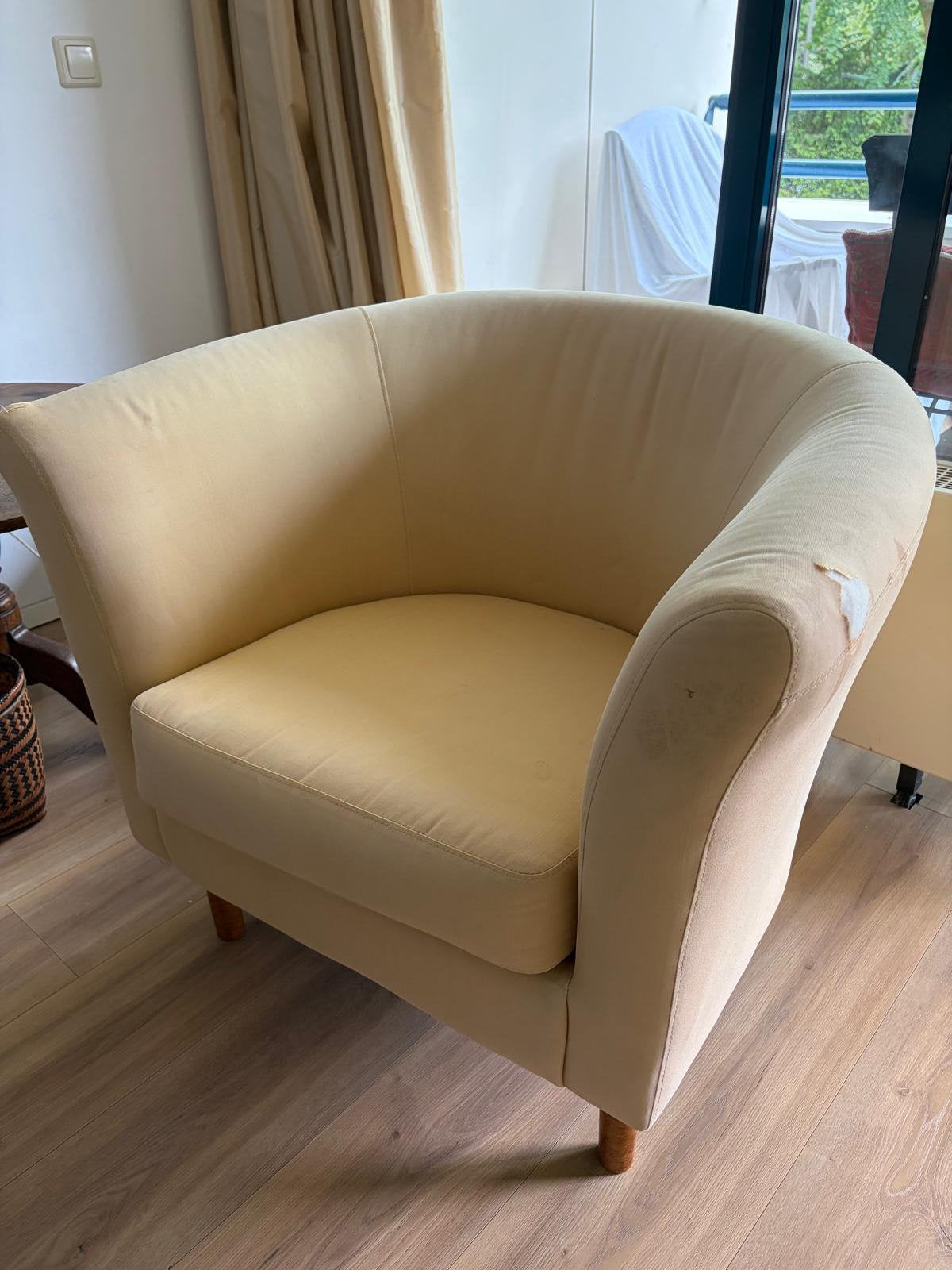 Stoel fauteuil licht geel, Ophalen, Gebruikt, Stof