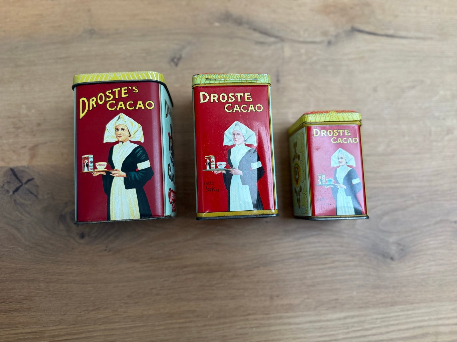 Set van 3 vintage Droste cacao blikken, Ophalen of Verzenden, Gebruikt, Overige, Droste