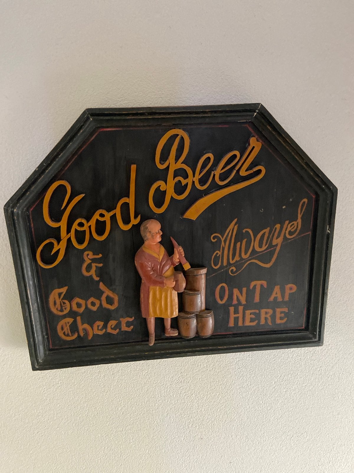 Vintage Houten Reclamebord 'Good Beer & Good Cheer', Antiek en Kunst, Ophalen