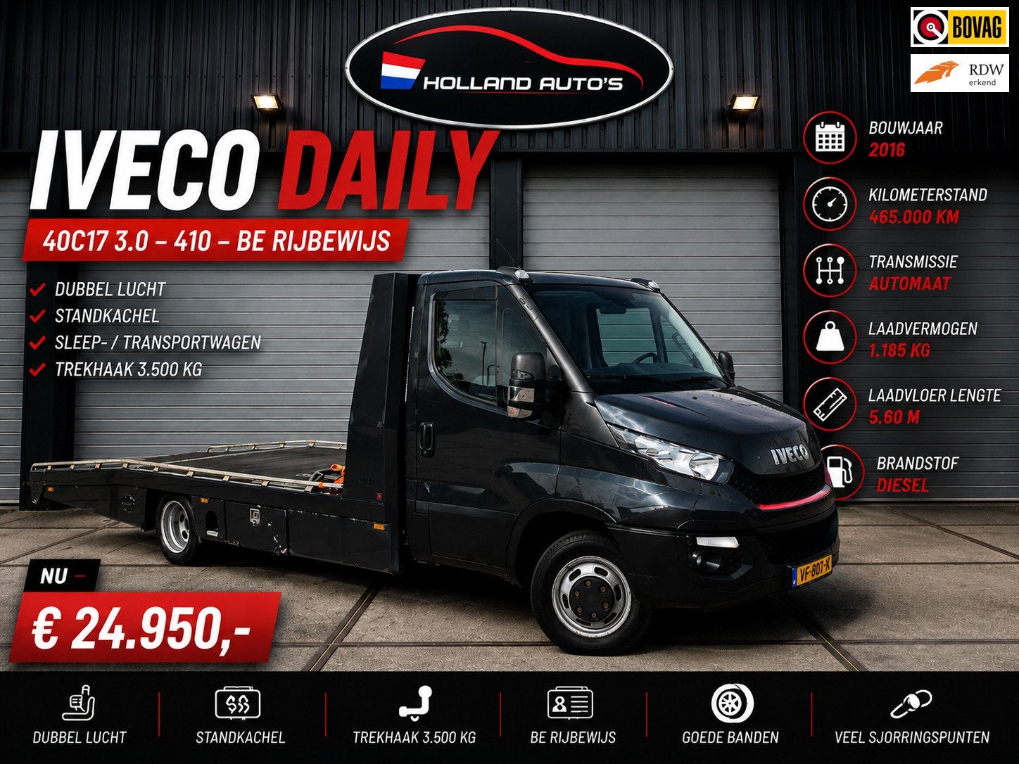 Iveco Daily 40C17 3.0 410 BE Rijbewijs, dubbel lucht, standk, Auto's, Automaat, Euro 5, Gebruikt, Zwart