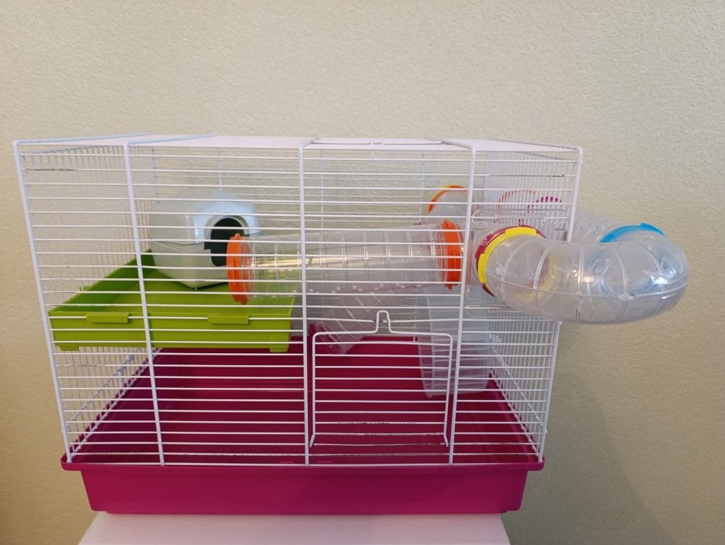Te koop, hamsterkooi, Dieren en Toebehoren, Knaagdieren en Konijnen | Hokken en Kooien, Kooi, Minder dan 75 cm, Zo goed als nieuw