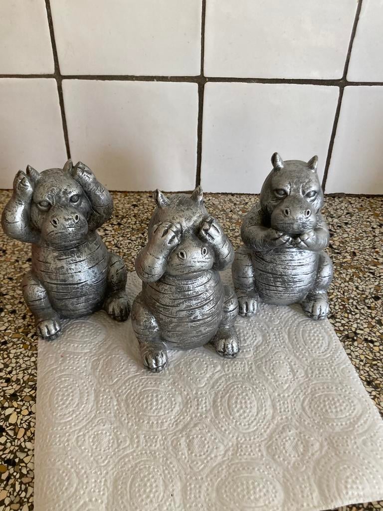 Beeldjes nijlpaard horen zien en zwijgen, Verzamelen, Beelden en Beeldjes, Ophalen of Verzenden, Zo goed als nieuw, Dier