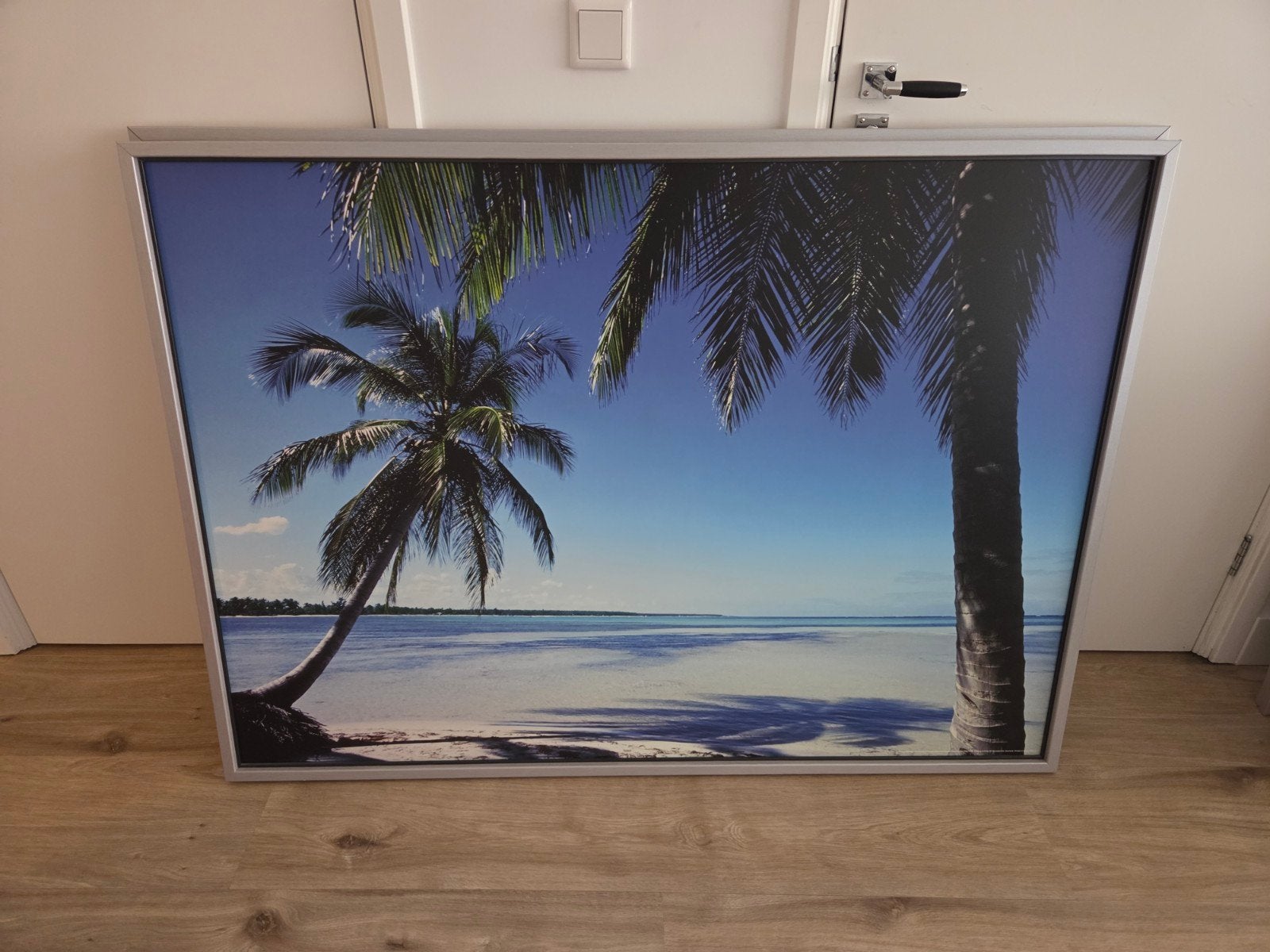 Grote Strand Poster met Palmbomen - 140x100 cm, Ophalen, 125 cm of meer, Zo goed als nieuw, Foto of Poster