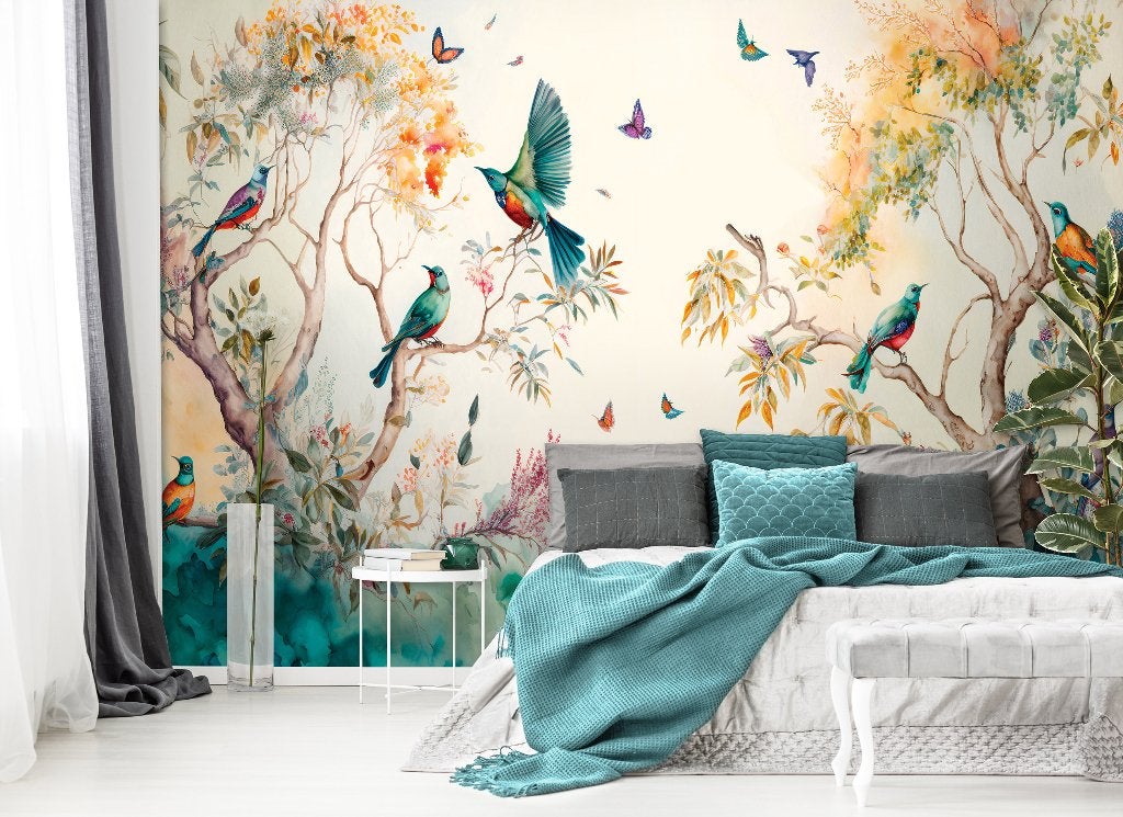 Tropisch behang Paradijsvogels, vogelbehang, trendy, op maat, Verzenden, Fotobehang