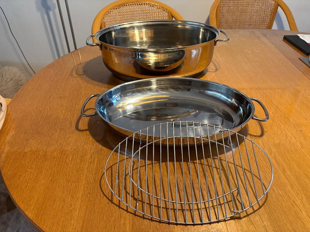 Braadpan RVS 38 cm, Huis en Inrichting, Keuken | Potten en Pannen, Ophalen, Braadpan, Zo goed als nieuw, Rvs