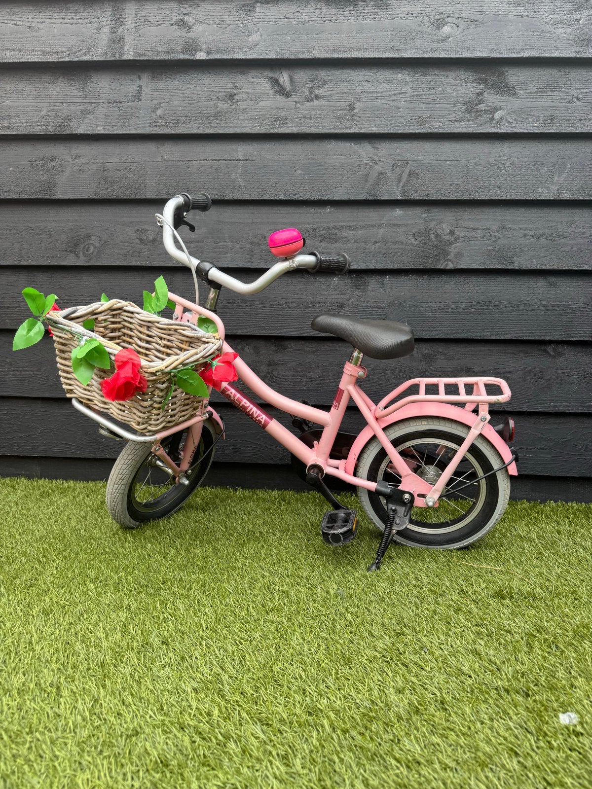 Alpina kinderfiets roze met mandje en bel 12 inch, Ophalen, Gebruikt, Terugtraprem, Minder dan 16 inch