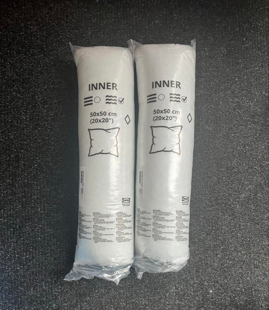 Twee IKEA INNER binnenkussens 50x50 cm, Ophalen of Verzenden, Nieuw, Wit, Vierkant