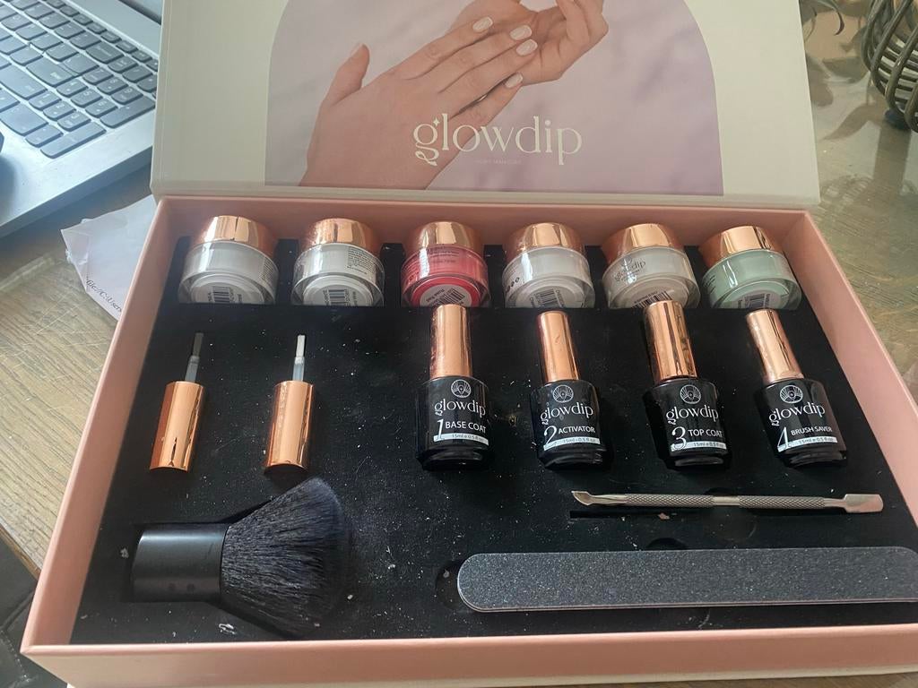 Glowdip Dipping Powder Nagelset - Complete Starterkit, Ophalen of Verzenden, Zo goed als nieuw, Handen en Nagels, Make-up