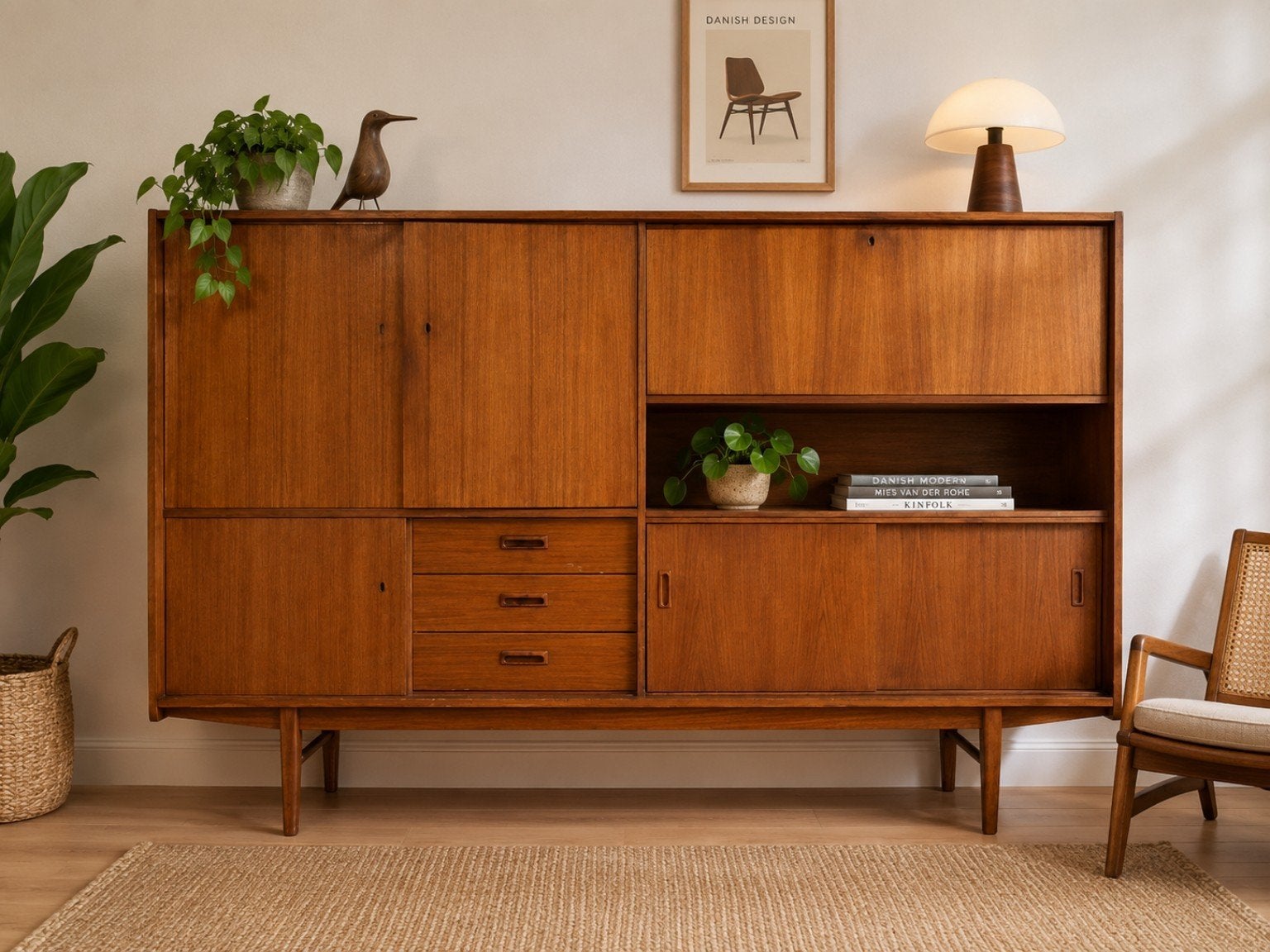 Vintage Teakhouten Dressoir / Boekenkast met Lades en Deuren, Ophalen, Gebruikt, Vintage, Mid-century modern, 150 tot 200 cm