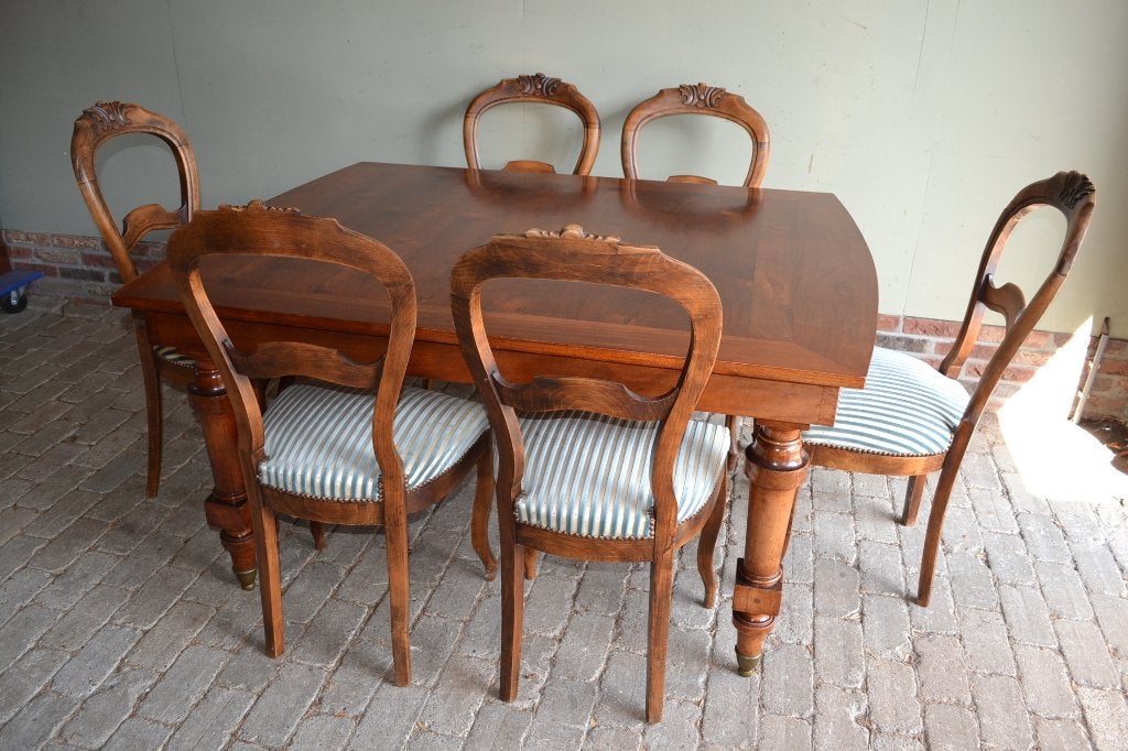 Prachtige antieke mahonie eettafel, eethoek met 6 stoelen, Antiek en Kunst, Verzenden