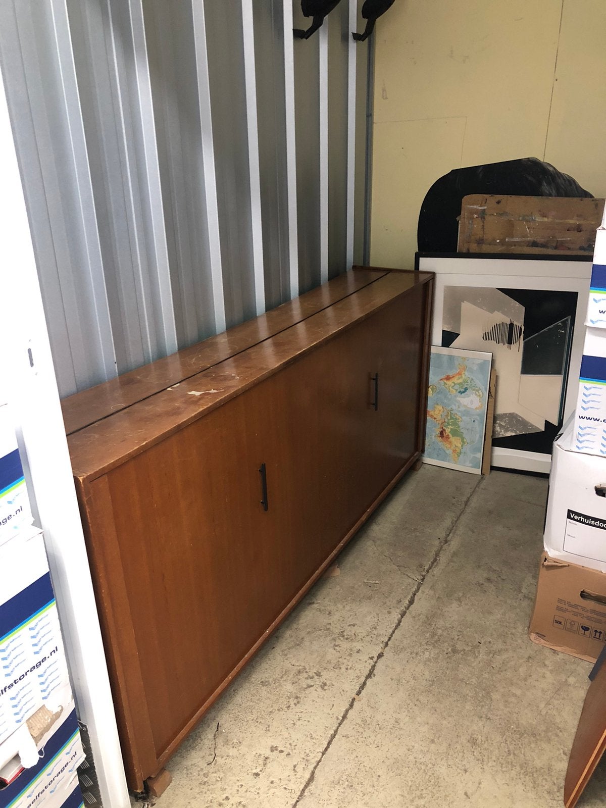 Vintage bedkast, Huis en Inrichting, Ophalen, Gebruikt, Eenpersoons, Bruin